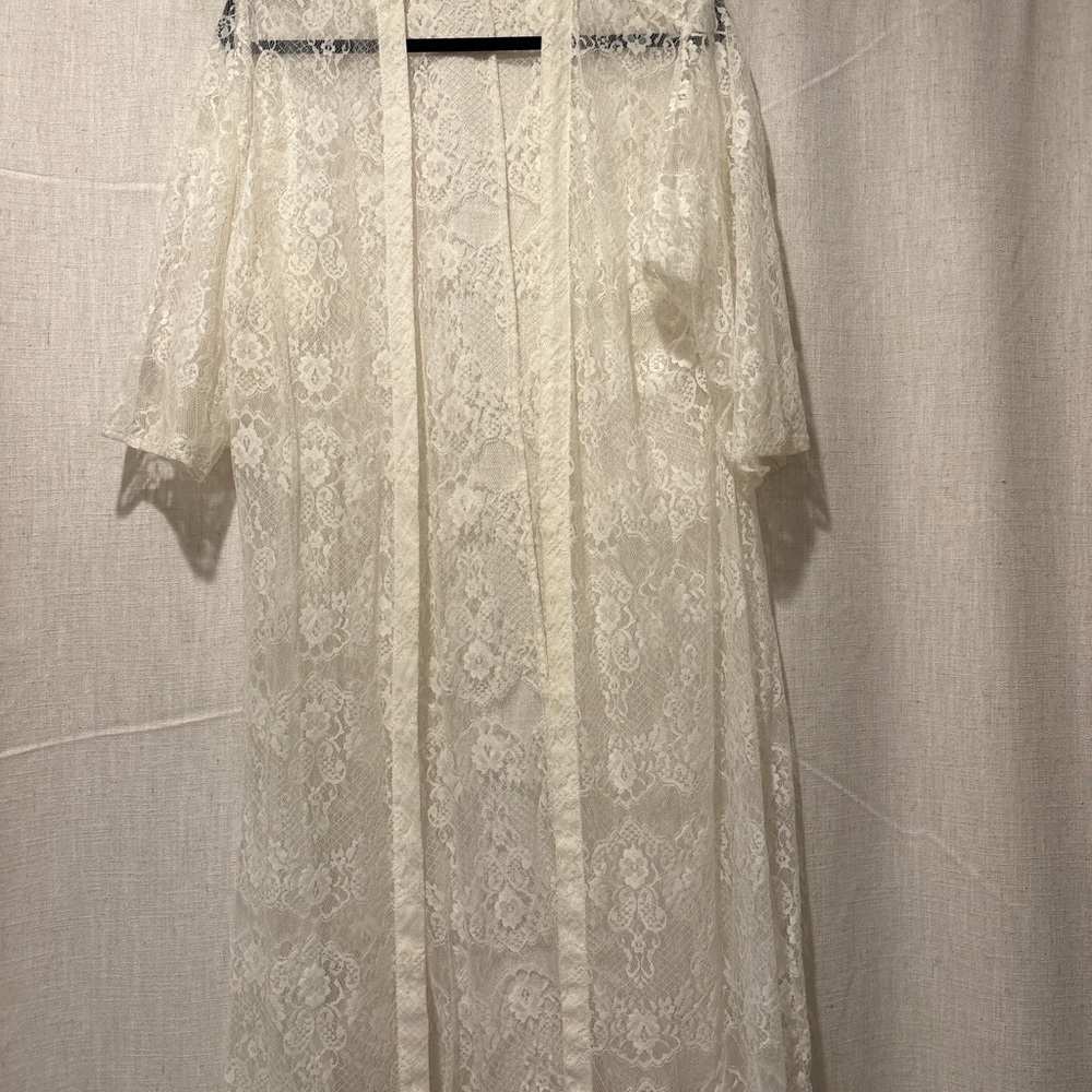 Express Sheer Lace Kimono Duster Cardigan | Ivory White | M/L
